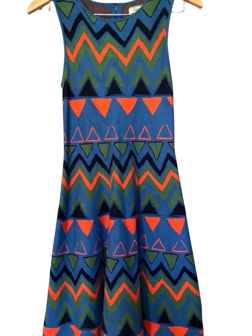 Issa London Blue Midi Dress with Orange & Green Chevron Print
